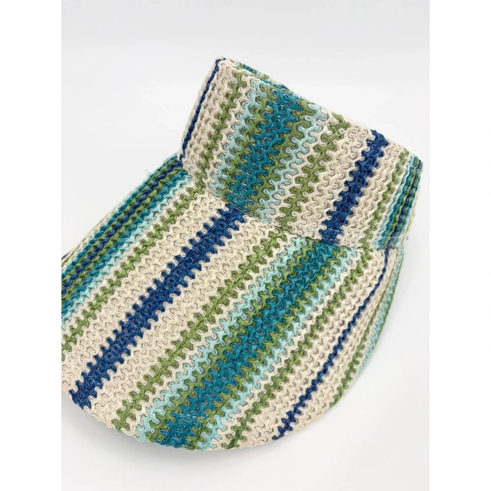 B7 Vince Camuto Stripe Woven Visor O/S Blue Green Striped Straw Beach Summer